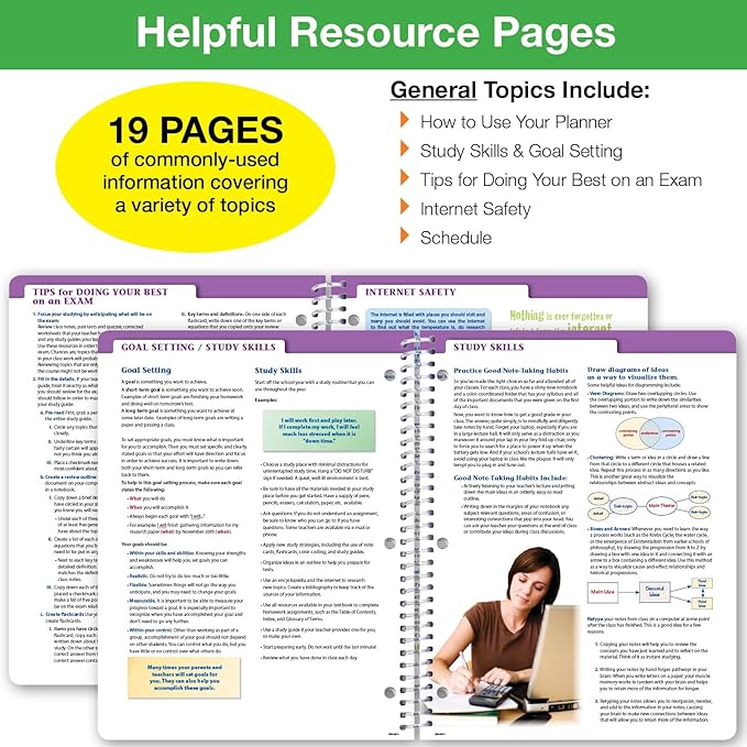 Global Datebooks Dated Middle School or High School Student Planner for Academic Year 2025-2026 Includes Ruler/Bookmark and Planning Stickers (Matrix Style - 8.5"x11" - Retro)