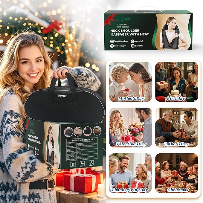 Shiatsu Neck and Back Massager with Heat,Electric Shoulder Massager for Pain Relief Deep Tissue,3D Kneading Massage,Best Gift for Men Women Parents,Home, Office Car Use