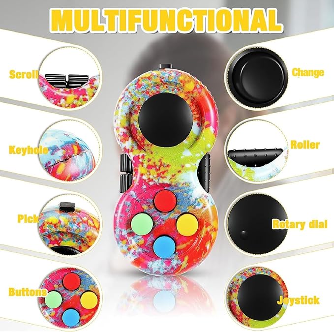 Skylety 2 Pcs Fidget Toys for Adults Fidget Pad Christmas Basket Stuffers Stress Relief Cube Clicker Controller Sensory Educational Toy for ADHD Autism Spinner(Colorful and Black Style)
