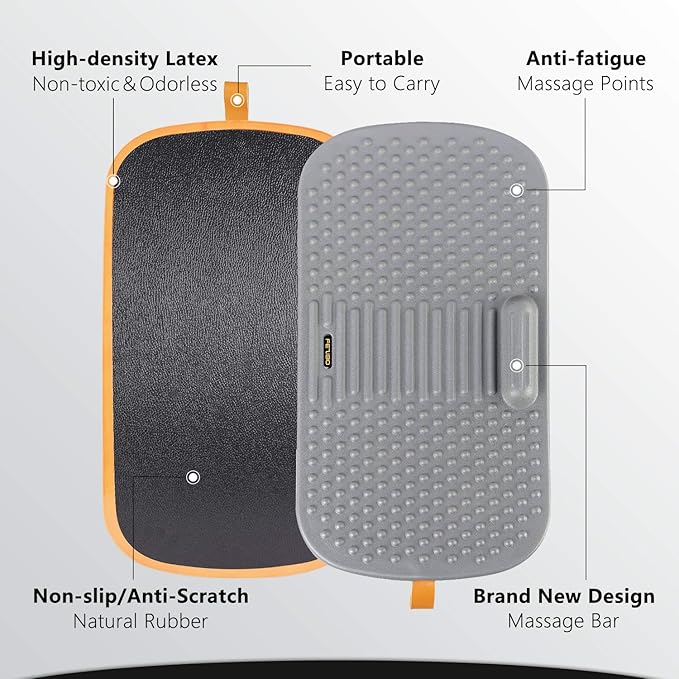 FEZIBO Standing Desk Mat with Anti Fatigue Bar, Wooden Wobble Balance Board with Ergonomic Design Comfort Floor Mat