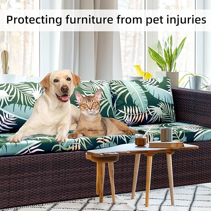 8Pcs Stretch Patio Cushion Covers,Outdoor Couch Covers Replacement,Outdoor Couch & Sofa Slipcovers,for Patio Furniture Cushion Covers,Washable Reusable Furniture Protector (Green Forest, Cover Only)