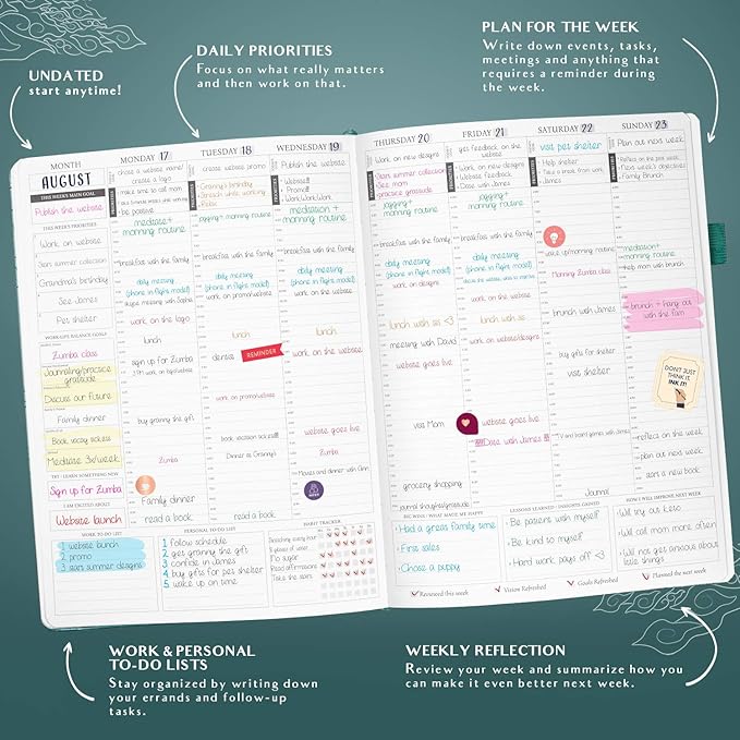 Legend Planner PRO Hourly Schedule - Weekly & Daily Organizer with Time Slots. Appointment Book Journal for Work & Personal, A4 (Viridian Green)