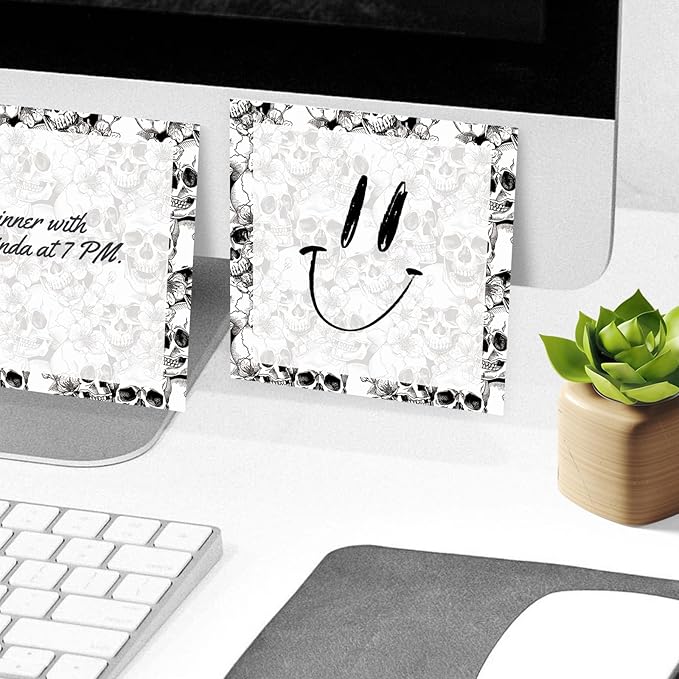 Sticky Notes, 2 Pads, 3x3 inches, Cute Colorful Fun Self-Stick Note Pads, Easy Post, Strong Adhesive Notepad Gothic Skull Flowers