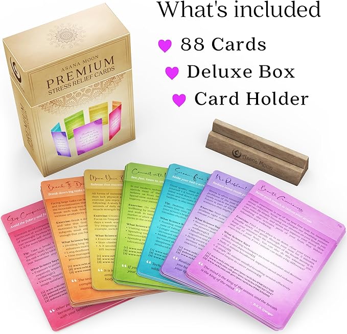 Asana Moon Stress Relief & Self Care Cards with Positive Affirmations - Calming Anti Anxiety Gift with Meditations