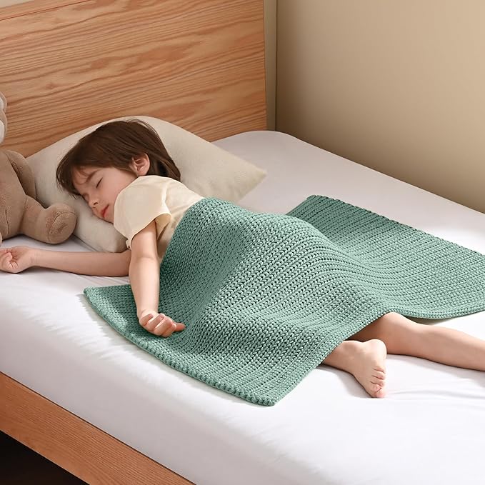 Guohaoi Knitted Weighted Lap Pad (Haze Green 20"x30" 2lbs) No Beads Cooling Heavy Blanket, Home Decor Breathable Chunky Knit Throw Blanket for All-Season Use