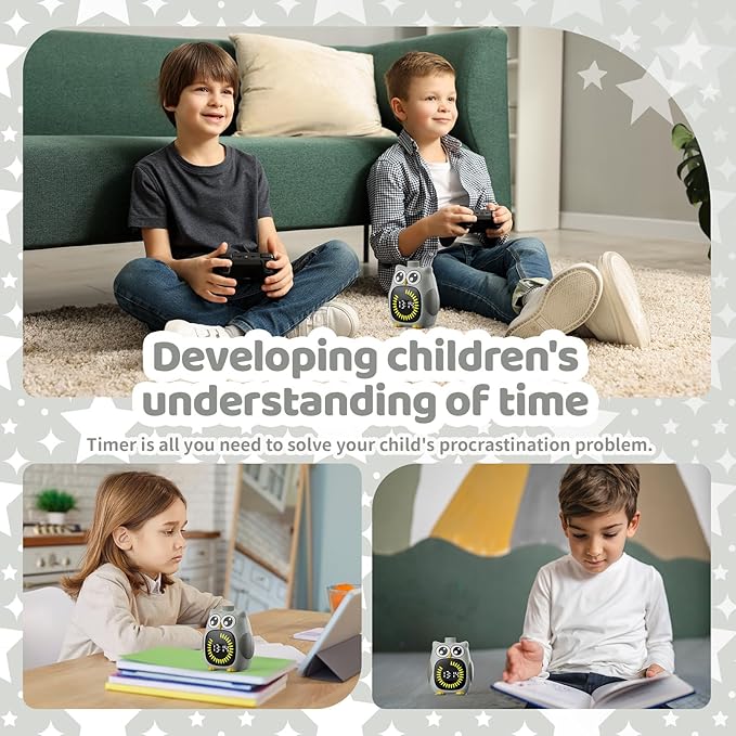 Grey Big-Eyed Owl Visual Timer for Kids,Classroom Timer, Time Out Timer,Up to 99Minutes Small Visual Timer,for Yoga,for Kitchen