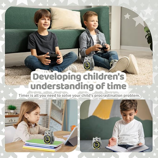Grey Big-Eyed Owl Visual Timer for Kids,Classroom Timer, Time Out Timer,Up to 99Minutes Small Visual Timer,for Yoga,for Kitchen