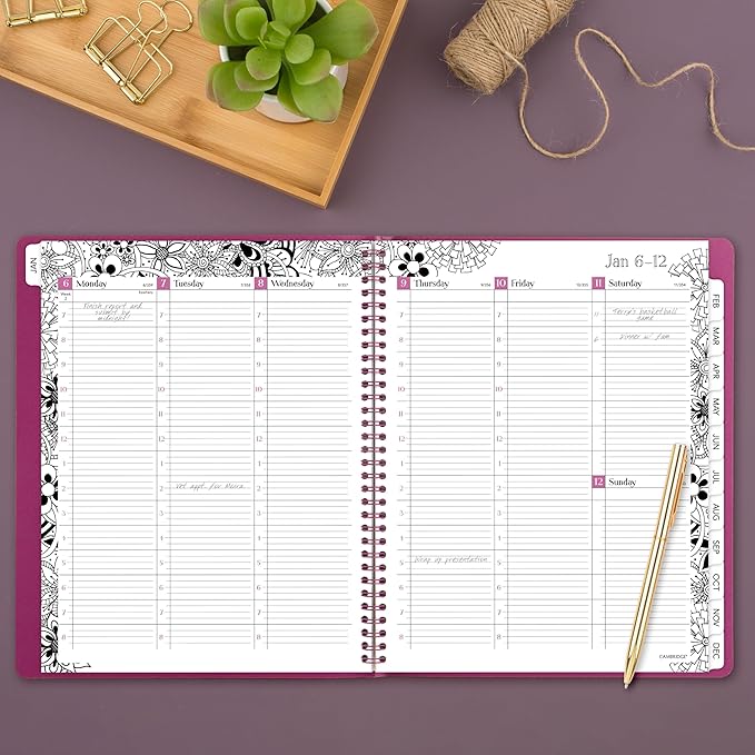 Cambridge 2025 Appointment Book Planner, Weekly & Monthly, 8-1/2" x 11", Large, FloraDoodle, White and Black (589-905-25)
