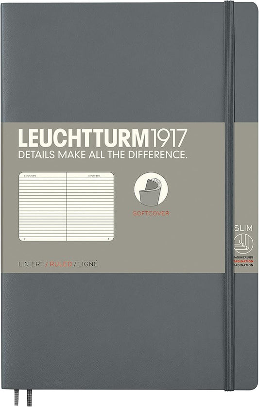 LEUCHTTURM1917 - Notebook Softcover Pocket A6-123 Numbered Pages for Writing and Journaling (Ruled, Anthracite)