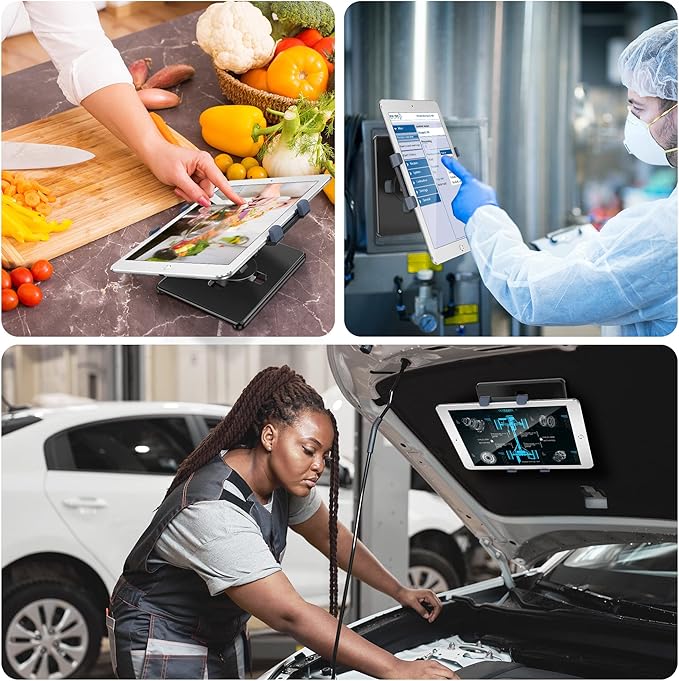 AboveTEK Universal Magnetic Tablet Mount, Swivel Tablet Stand, 360° Rotating Clamp Holder Fits 6-13" Display Tablets, Strong Attach to Metal Surface on Cabinet Whiteboard Kitchen Fridge Steel Car Door