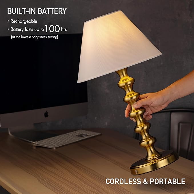 O'Bright Ember Rechargeable Table Lamp (Antique Brass_Baluster)