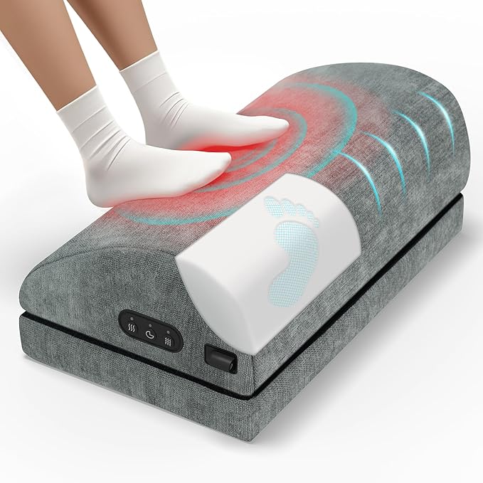 Heated Foot Rest for Under Desk at Work, Foot Stool with Vibration Massage, 2 Heat Levels, Adjustable Height, Ergonomic Memory Foam Feet Warmer Heater Footrest Under Desk for Gaming & Office Home