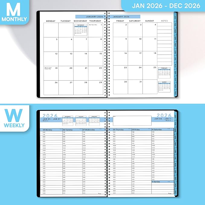Ensight 2026 Appointment Book & Planner Ensight 6.5 x 8.5 inches Large Tabbed Daily Hourly Weekly Planner Schedule Book 30 Minute time Slots Business & Personal Planner Jan 2026 Dec 2026 Blue