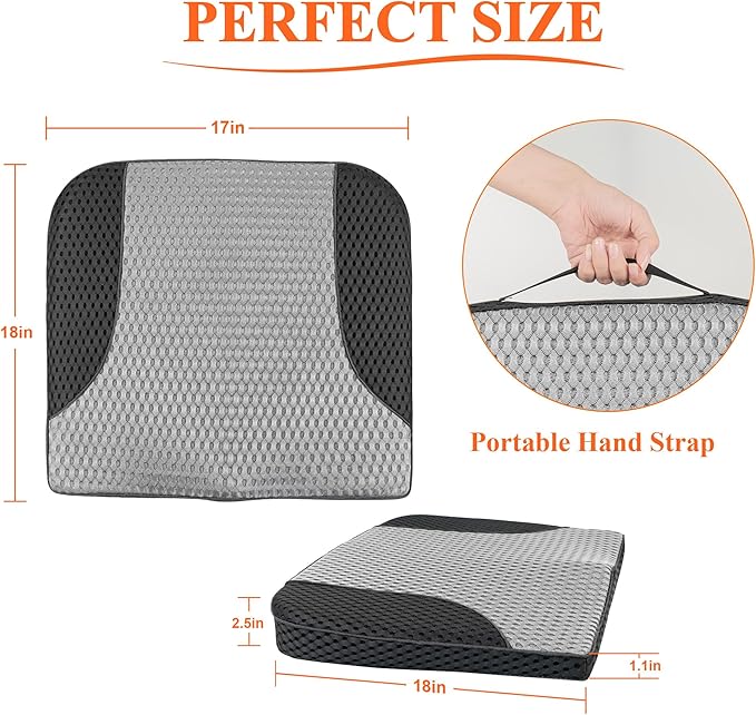 kingphenix Premium Car Seat Cushion, Memory Foam Driver Seat Cushion to Improve Driving View- Coccyx & Lower Back Pain Relief - Seat Cushion for Car, Truck, Office Chair (4D Mesh Gray&Black)