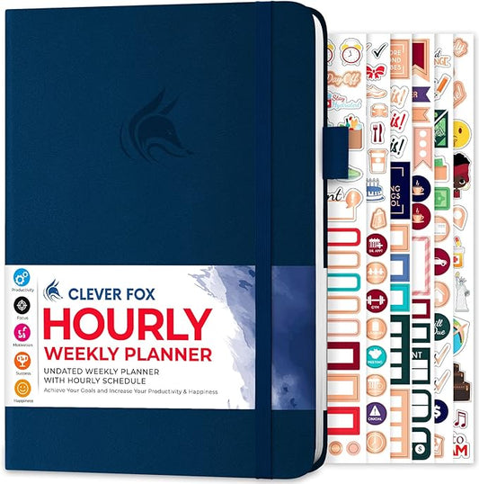 Clever Fox Planner Schedule – Undated Weekly & Monthly Life Planner with Time Slots, Appointment Book & Daily Organizer, A5 (Dark Blue)