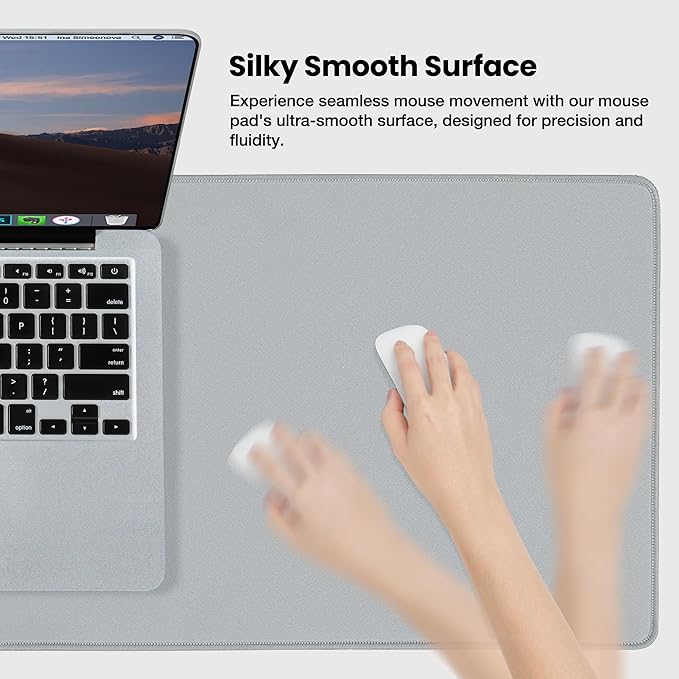 ALOANES Waterproof Mouse Pad with Durable Stitched Edge, Large Gaming Keyboard Pad, Non-Slip Rubber Base Mouse Mat, Extended Desk pad for Gamer, Office & Home, Gray Mousepad 27.6''x11.8''x0.12''