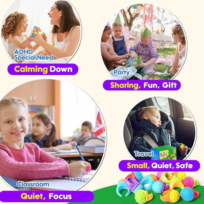 Fidget Toys Kids Sensory Rings: Textured Spinner Rings for Anxiety Relief - Sensory Toys for Autism ADHD Special Needs Classroom School - Prizes Bulk for Students Boys Girls