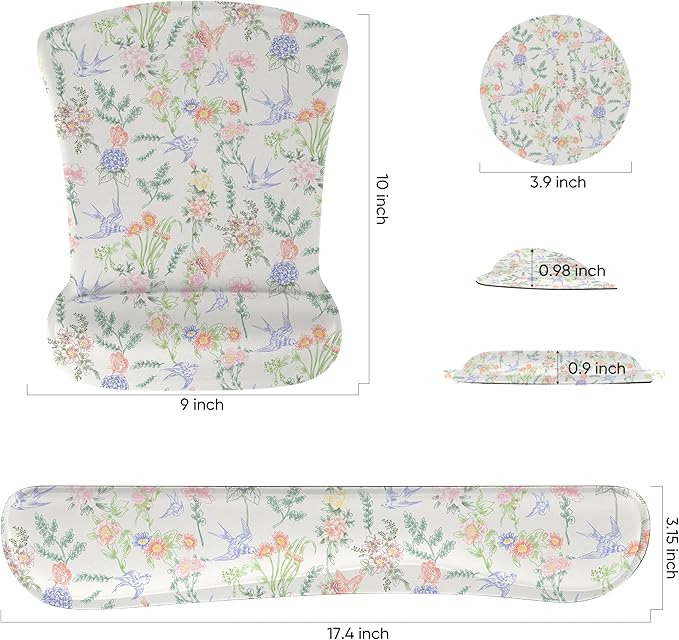 RICHEN Mouse Pad and Keyboard Wrist Rest, 3-in-1 Computer Mousepad and Coaster Set, Non-Slip Keyboard Wrist Rest and Mouse Pad Set Ergonomic Design (FKMWR-55)