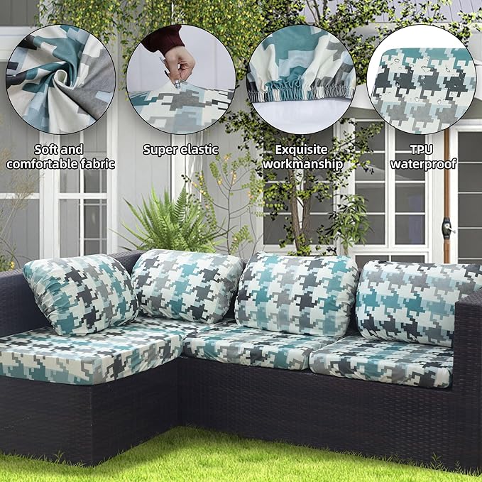 8Pcs Stretch Patio Cushion Covers Outdoor Cushion Cover, Jacquard Stretch Cushion Covers, Cover Replacement, Outdoor Sofa Covers, Washable Furniture Couch Cushion Cover (Mosaic)