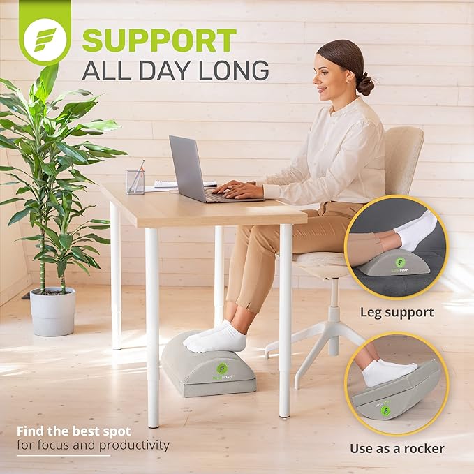 ErgoFoam Foot Rest for Under Desk at Work - Chiropractor Endorsed 2in1 Adjustable Premium Under Desk Footrest - Ergonomic Desk Foot Rest with High-Density Compression-Resistant Velvet Soft Foam (Grey)