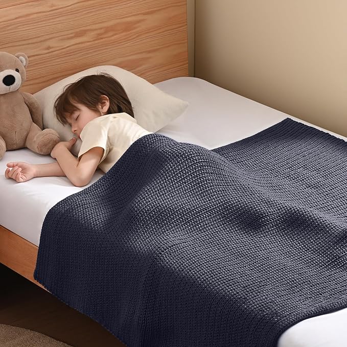 Guohaoi Knitted Weighted Blanket Kids (Dark Grey 40"x60" 7lbs) No Beads Cooling Heavy Blanket, Home Decor Breathable Chunky Knit Throw Blanket for All-Season Use