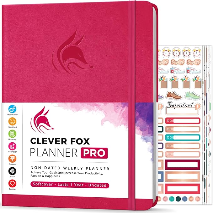 Clever Fox Planner PRO – Weekly & Monthly Life Planner to Increase Productivity, Time Management and Hit Your Goals, 8.5x11″ (Dark Pink)
