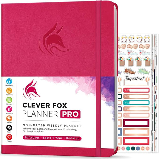 Clever Fox Planner PRO – Weekly & Monthly Life Planner to Increase Productivity, Time Management and Hit Your Goals, 8.5x11″ (Dark Pink)