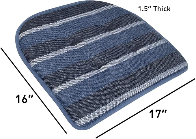 Sweet Home Collection Chair Cushion Memory Foam Pads Tufted Slip Non Skid Rubber Back U-Shaped 17" x 16" Seat Cover, 6 Count (Pack of 3), Bradford Steel Blue