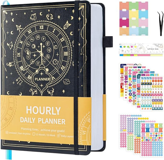 2025-2026 Undated 12 Month Planner Hardcover (5.5x8.5") - Weekly & Monthly Academic Life Organizer, Productivity Journal, Thick Paper, Sticker, Bookmark, Pen Loop(BLack)