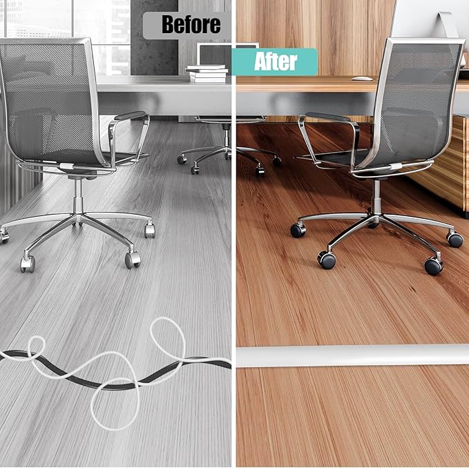 Floor Cord Cover Self Adhesive Cord Hider,3.3FT Cable Management, Extension Strip Protector for Wires, Prevent Cable Trips for Offices, Gyms, Exhibitions Cavity:0.39"(W) x 0.27"(H) White