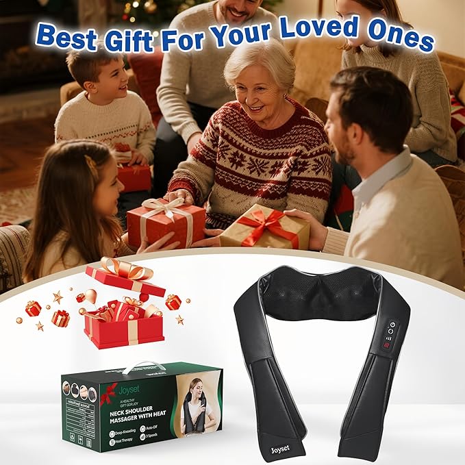Joyset Neck Massager for Pain Relief Deep Tissue with Heat,Shiatsu Neck and Back Massager 4D Deep Kneading Massage for Shoulder,Gifts for Women Men Mom Dad Friend