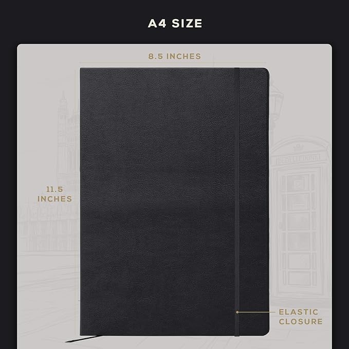 BEECHMORE BOOKS Blank Sheet Music Notebook – A4 8.5x11.5 for Songwriters, Musicians & Composers, 156 Thick 120gsm Pages, 10-Staff Perforated Sheets, Vegan Leather Hardcover, Elastic Closure, Gift Box