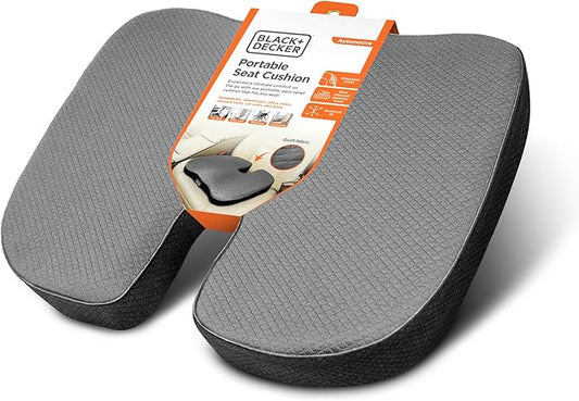 BLACK+DECKER Quilted Knit Memory Foam Seat Cushion U Seat Cushion for Office Chair, Car, Wheelchair & Airplane – Ergonomic, Pain Relief, Non-Slip Backing, Washable Cover, Grey/Black