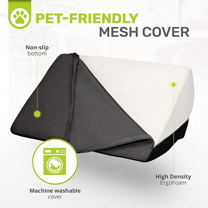 ErgoFoam Adjustable Foot Rest for Added Height - Mesh Orthopedic Teardrop Design - Large Premium Under Desk Foot Rest - Most Comfortable for Lumbar, Back, Knee Pain (Black)