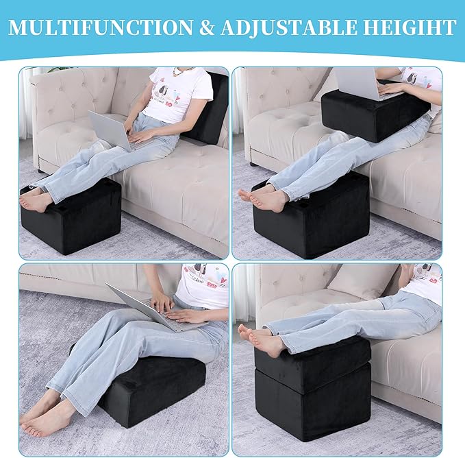 ROYALAY Adjustabl Foot Rest Under Desk for Office, High-Density Foam Foot Rest with 3 Adjustable Heights, Ergonomic Footrest with Washable Cover for Home, Airplane, Travel(16 * 14.5 * 17in, Black)