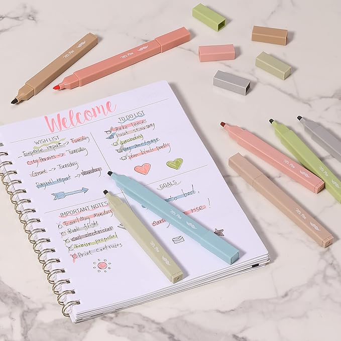 Mr. Pen- Aesthetic Highlighters, 8 pcs, Chisel Tip, Vintage Colors, No Bleed Bible Highlighter Pastel, Highlighters Assorted Colors, Pastel Highlighter Set, Cute Highlighter