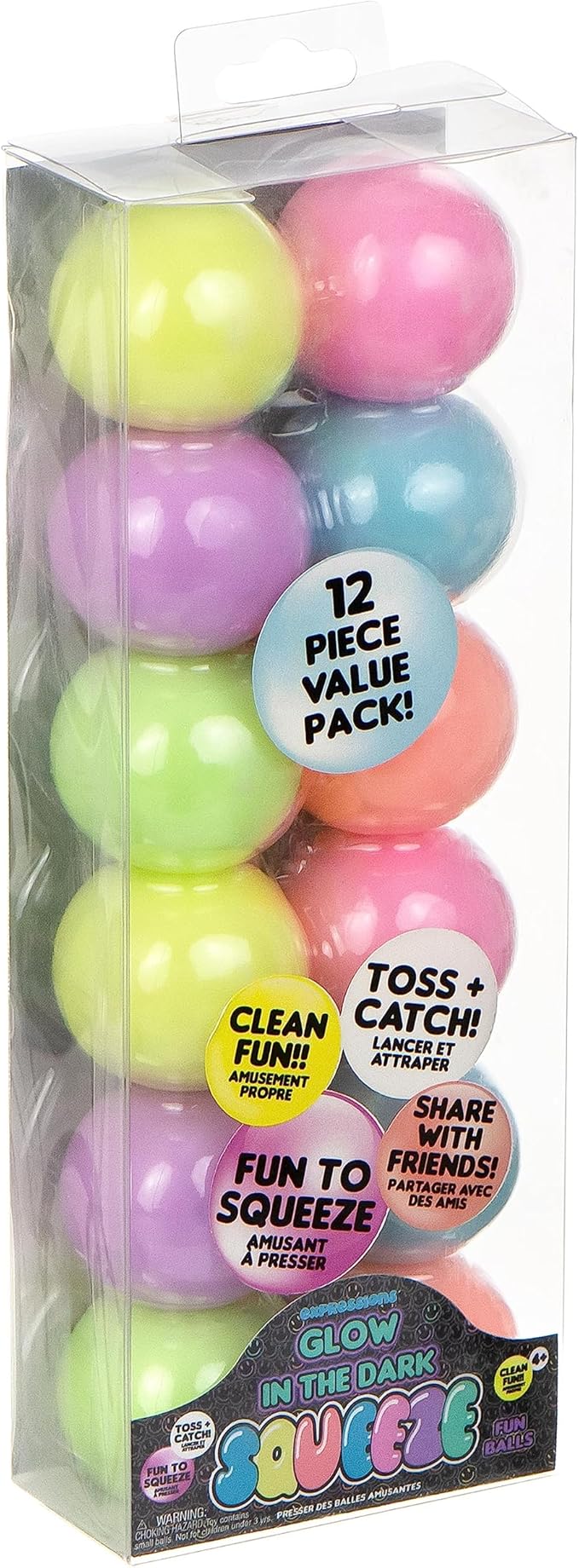 12pc Value Pack - Squeeze Balls in Glow in The Dark Colors - Fidget Toy Stress Balls for Adults and Kids - Anxiety Relief Items to Squish, Squeeze, Throw and Stick Fidgets for Kids