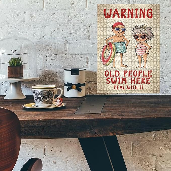 1000 Piece Wooden Jigsaw Puzzle Old People Swim Here Deal with it for Adults & Kids Challenging Brain Teaser with Educational Value Stress Relief Focus Tool for Family Bonding 29.5x19.7 Inch