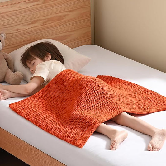Guohaoi Knitted Weighted Lap Pad (Orange 20"x30" 2lbs) No Beads Cooling Weighted Blanket Kids for Nap, Breathable Chunky Knit Blanket, Small Throw Blanket for Travel Indoor Outdoor