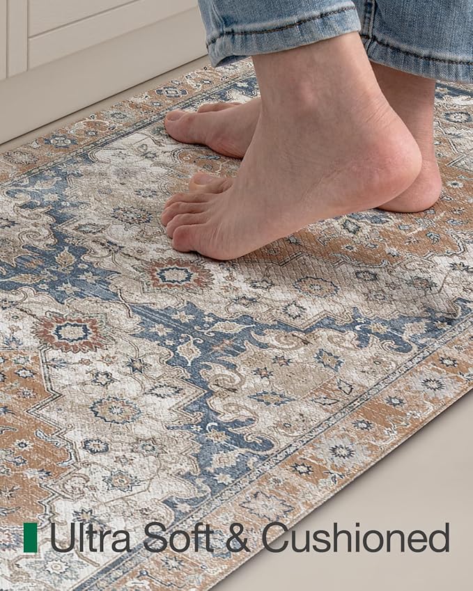 LUMI Kitchen Mat Anti Fatigue Cushioned, Memory Foam Padded Standing Rug Waterproof, Non Slip Comfort Floor Runner for Home, Sink, Laundry, Office, 24"x87", Terracotta