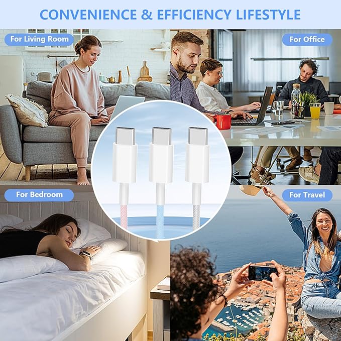 Fast Charging for iPhone 17 16 Pro Max Charger Colorful, 3Pack 20W USB C Fast Charger Block with 3Pack 6ft Long USB C Charging Braided Cable for iPhone 17/Air/16e/16/15 Pro, Airpods Pro, iPad Pro Air