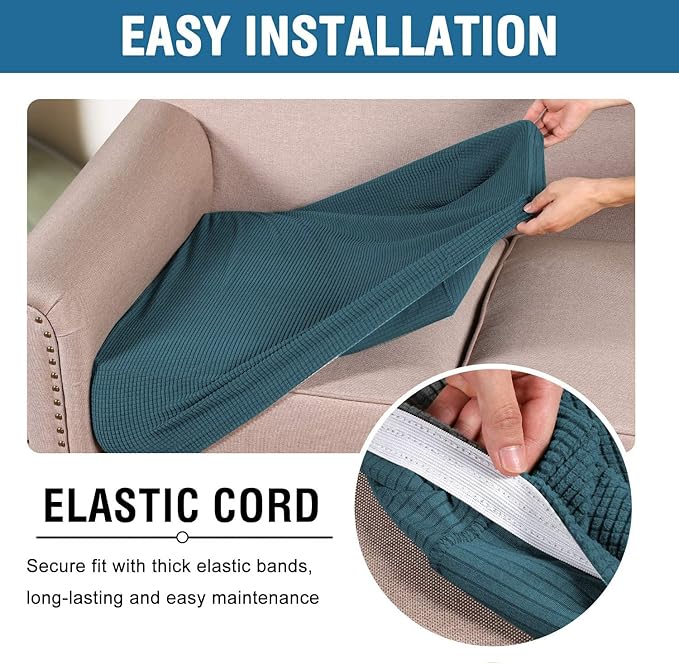 H.VERSAILTEX Super Stretch Individual Seat Covers - Sofa & Couch Cushion Slipcover Sets (Thick Jacquard Textured Twill Fabric, Deep Teal) - 2 Piece Large