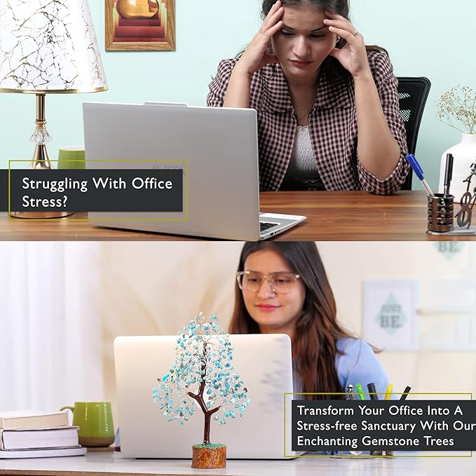 FASHIONZAADI Turquoise Crystal Tree, Gemstone Tree Home and Office Decor, Good Luck Gifts, Crystals Decor, Housewarming Gifts