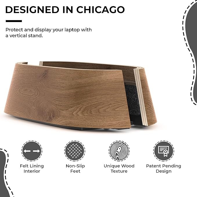 HumanCentric Vertical Laptop Stand in Black Walnut Wood, Upright Adjustable Holder and Dock, Laptop Vertical Stand Fits MacBook Pro and Other Laptops .5" to 1.5", Clamshell Compatible