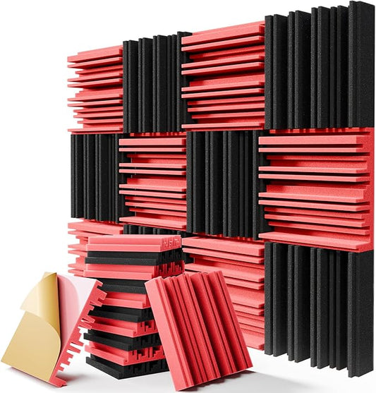 12 Pack Sound Proof Foam Panels for Walls, 12" x 12" x 2" Self-Adhesive Acoustic Panels, High-Density Soundproof Wall Panels for Studio Home and Ceilings (Black+Red)