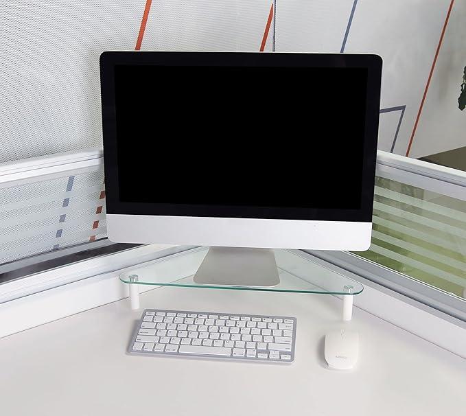 Kantek Glass Corner Monitor Riser, 19.7" x 11" x 3.25", Clear, Supports 40 lbs