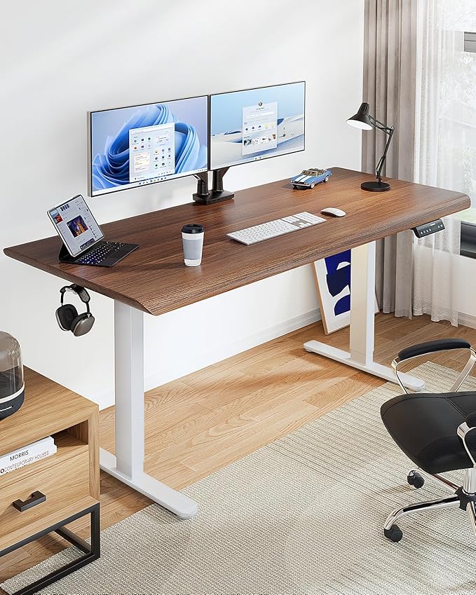 HUANUO Electric Standing Desk Frame with 265 lbs Dual Motor,Thick T-Shaped Desk Legs Made of Automotive-Grade Steel,for Max 90″x31.5″ Desktop, Height Adjustable Desk Frame for Home Office,Frame Only