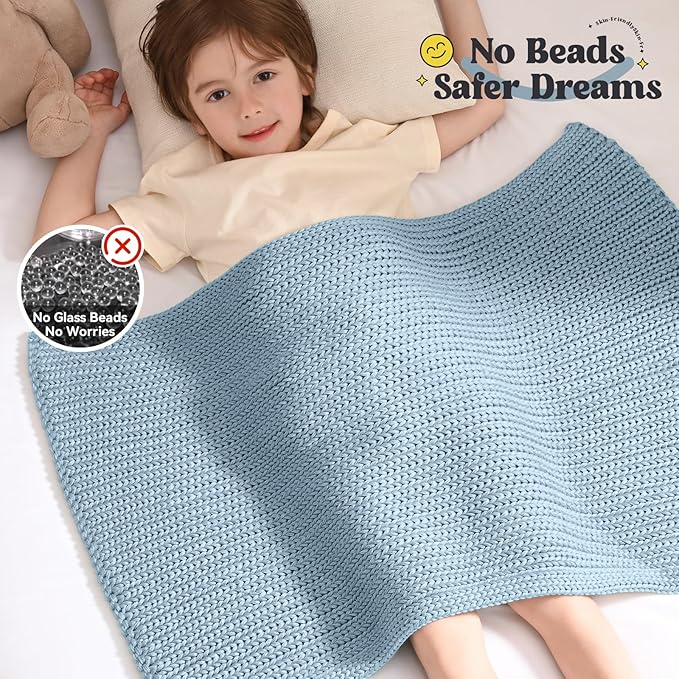 Guohaoi Knitted Weighted Lap Pad (Haze Blue 20"x30" 2lbs) No Beads Cooling Weighted Blanket Kids for Nap, Breathable Chunky Knit Blanket, Small Throw Blanket for Travel Indoor Outdoor