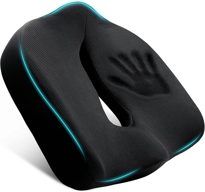 Ergonomic Memory Foam Seat Cushion for Office Chair, Extra Large Pad with U-Shaped Design for Pressure Relief, Coccyx Sciatica & Back Pain Relief, for Home, Car Long Sitting (Black)