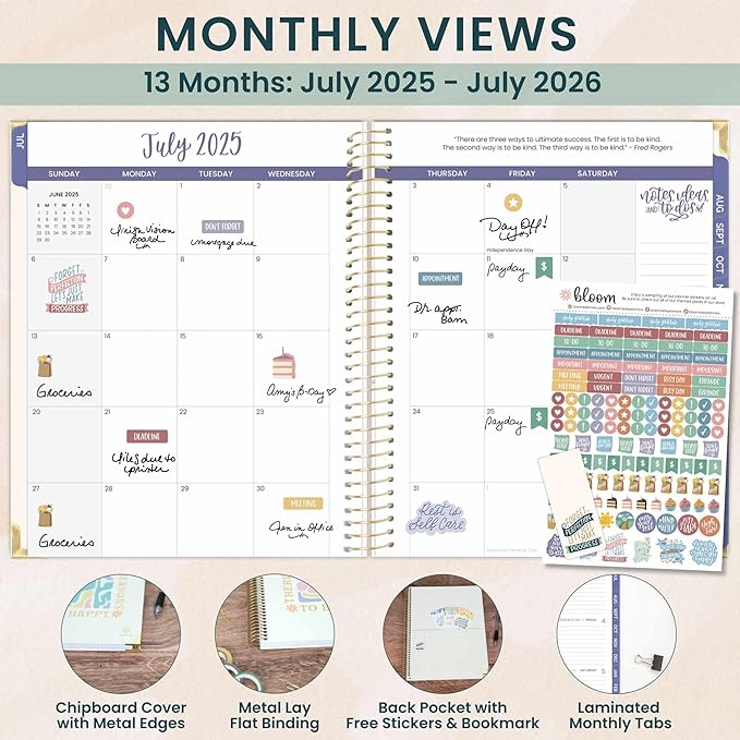 bloom daily planners HARDCOVER 2025-2026 (8.5" x 11") Academic Planner (July 2025 - July 2026) - Aesthetic Goal Organizer - Monthly & Weekly Inspirational Agenda Book - So Many Reasons to Be Happy